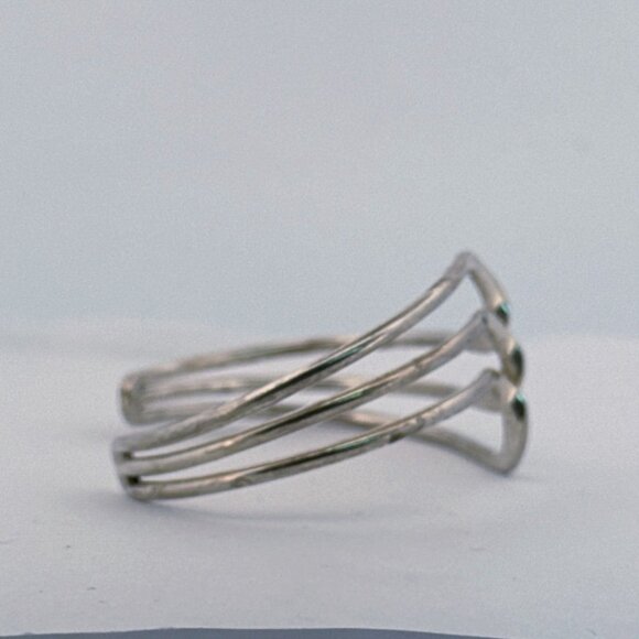 Estate Sterling Silver 925 Triple Wave Cuff Bracelet 6.5” Vintage Modernist - Picture 3 of 11